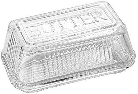 Mantequera de Vidrio con Tapa, Frescura Cremosa para su Mantequilla, Soporte Clásico para Mantequilla, Diseño Transparente Versátil, Perfecto para Encimeras y Refrigeradores