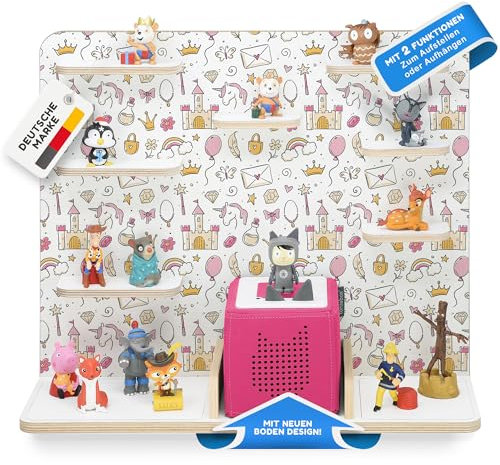 stadtecken Holzregal für Musikbox I Geeignet für die Toniebox und ca. 50 Tonies I Perfekte Tonie Aufbewahrung im Kinderzimmer I Zum Aufstellen oder Aufhängen (Magie, Groß)