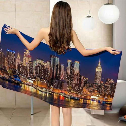 Latwerio Strandtuch New York, 3D Handtuch New York Badetücher, Absorbierendem Strandtuch Mikrofaser Weich Badetuch für Camping Fitnessstudio Reise Strandhandtuch 70x150 cm A368