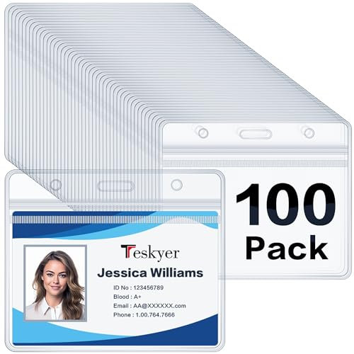 Teskyer 100 Stück Ausweishülle, Kartenhülle, Kunststoff, Transparent, mit Wiederverschließbarem Reißverschluss, Wasserdicht, Weich, Horizontal