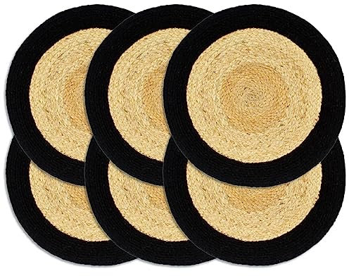 ARKEM Tischsets 6 STK. Natur und Schwarz 38 cm Jute und Baumwolle Tischsets Weihnachten