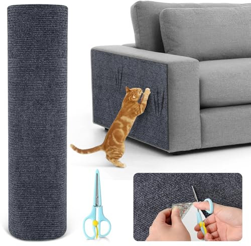 Alfombra Rascador para Gatos, Protector de Muebles Adhesivo para Gatos, Tapete Autoadhesivo para rascar Gatos Rascador Sofá Gatos, Autoadhesivas para Pared, Esquina y Sofá 30 * 200cm(Gris Oscuro)