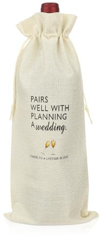 Engagement Wine Gift Bag Engagement Gifts for Couples Wedding Wine Bag Newly Engaged Gifts for Newly Engaged Couples Cotton Linen Wine Gift Bag With Drawstring Pairs Well with Wedding Planning