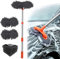 Autowaschbürste mit Doppelter Bürstenkopf, 360° Drehung Teleskop Waschbürste Set mit 4 cm Microfaser Auto Waschbürstenüberzug ×4, Mikrofasertücher, Waschhandschuh, für Auto, Van, Trucks, Caravan