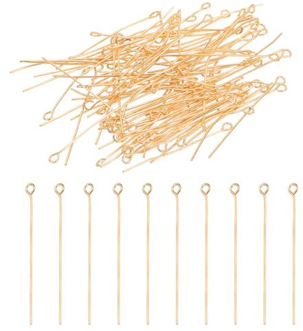 PATIKIL 40mm Offene Augenstifte, 150 Stück 21 Gauge Metallkopfstifte Nadelstifte für die Schmuckherstellung, Ohrringe, Halskette, Armband DIY-Handwerk, Hellgold.