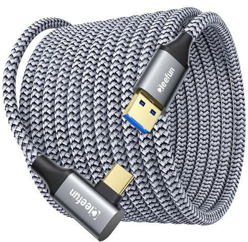 CLEEFUN Link Cable 5m Type A to C for Meta Quests3/2/1/Pico 4 Pro Accessories, Braided Long Right Angle High-Speed USB 3.0 (5Gbps) Data-Cable for VR Headset Gaming PC/SteamVR