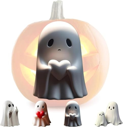 Qoobom Cute Ghost Statue, Funny Middle Finger Ghost Statue, 2024 Halloween Figurines, Cute Ghost Figurine, Ghost Decorations, Halloween Statue Spooky Ghost Statue Decor (B)