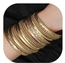 WATEFOER Gold Armreif Armbänder Set für Damen Boho Mehrschichtige Stapelbar Strukturierte Armbänder Indische Chunky Armreif Armband (C-Gold 19pcs)