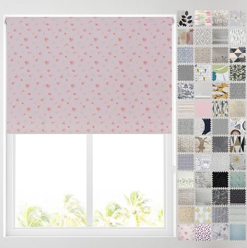Barnes Blinds - Blackout Pattern Roller Blinds for Windows, Custom Cut to Size - Thermal Fabric Durable Fittings Easy Fit (Pink Flowers 61cm)