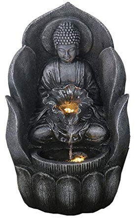 IUBGFTO Indoor Tabletop Water Fountain Zen Buddha Tabletop Water Fountain 11/22 Waterfall with LED Light Decoration for Indoor Table Desk or Ground Environmental Resin Waterfall (Large)