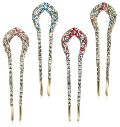 Sibba Französische Haarnadeln 4 Stück U Förmige Haargabel Essstäbchen Haarnadeln Metall Haarnadeln Haarspangen Vintage Haarschmuck Für Langes Haar Für Dutts Und Zöpfe Damen