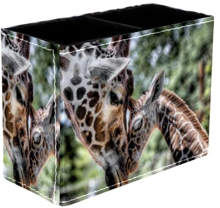 VAPOKF Giraffe Animal Pen Holder for Desk, 2 Compartments Pen Pot Pencil Holders Makeup Brushes Storage Desktop Stationary Supplies Organiser for Home Office
