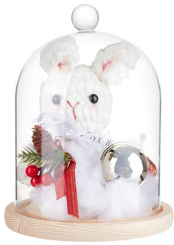 BENECREAT Cloche Dôme en Verre de 170x235mm avec Poignée Supérieure Ronde Cache Verre à Fleurs Éternelles avec Base en Bois pour Spécimens de Plantes Décoration DIY