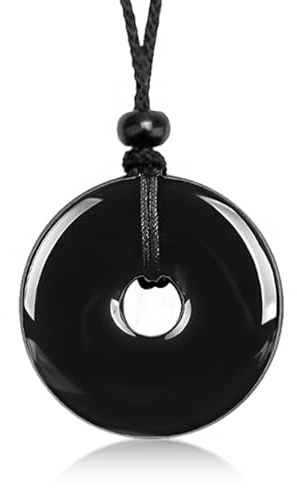 THKO Schwarzer Turmalin Anhänger 30mm - Obsidian Frieden Anhänger aus Kristall Schwarz Heilstein Schmuck für Harmonie Schutz & Energie Naturstein Halskette für Männer & Frauen Geschenkidee