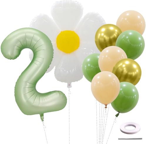 Ovanda 2. Geburtstag Mädchen, Gänseblümchen Deko Geburtstagsdeko 2 Jahr, Grün Folienballon 2, Geburtstagsdeko 2, Luftballons geburtstag 2, 2. Geburtstag Junge, Kinder Geburtstagsfeier Digital Ballon