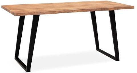 KADIMA DESIGN Esszimmertisch 140x80x76 cm Akazie Massivholz/Metall Esstisch Baumkante | Küchentisch Massiv mit U-Beinen in Schwarz | Holztisch Speisetisch Esszimmer Rechteckig