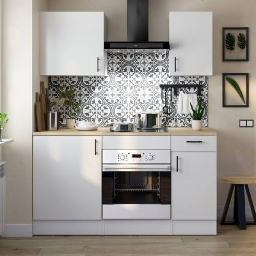 Dmora - Komplette Küche Fascia, Moderne Küchenkomposition, Modular Set für Küche, Funktionelle Küchenlösung, Weiß und Eiche