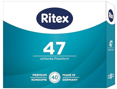 Ritex Kondome 47 – schlanke Passform 40 Stück, schmale Kondome für angenehm festen Sitz & ein intensives Gefühlserlebnis – vegan, dermatologisch getestet, Made in Germany