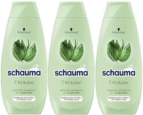 Schauma Schwarzkopf Shampoo 7 Kräuter (3x 400 ml), Haarshampoo verleiht der Haarstruktur eine leichte Frische, Frische-Shampoo für normales bis schnell fettendes Haar
