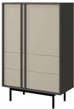Mirjan24 Regal Agova 2S2D WK05 – Standregal mit 2 Türen, 2 Schubladen und 2 Einlegeböden, Bücherschrank, Aufbewahrungsregal, Standregal (Anthrazit/Hellbeige)