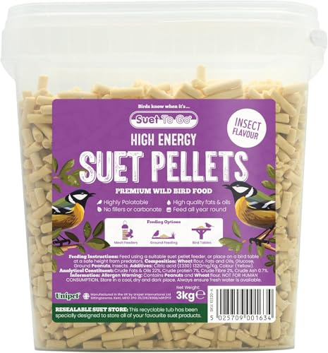 Suet To Go Insect Suet Pellets Tub 3kg - High Energy Wild Bird Food, Protein & Fat, Attracts Robins & Tits