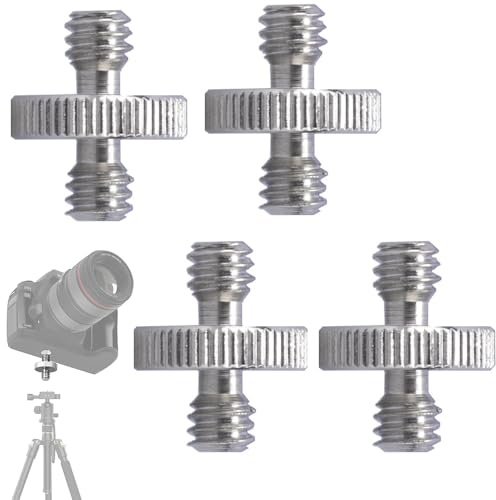 GNALIA Lot De 4 Pièces 1/4-1/4 Double Vis Pour Monopode Appareil Photo, Trépied D'Appareil Photo, Fixation Argentée, Dégagement Rapid