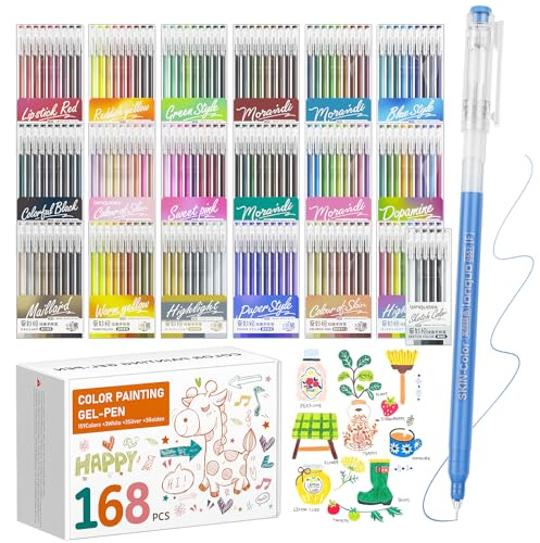 TrendGate 168 Acrylstifte Gelstifte Set, 0,5mm Feine Spitze Gelschreiber | 162 Farben (159 Farben + 3 Weiß/3 Silber/3 Gold), Gel Pen, Malen, Schreiben, Journaling, Wasserfest, Vielzahl von Oberflächen