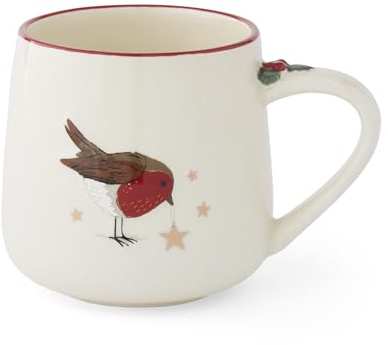 Cooksmart Christmas Robins Retreat Bell Mug, New Bone China | British designed, festive robin artwork, dishwasher safe, microwave safe, comfortable handle, gift suitable