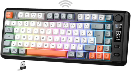 Spirit Of Gamer - Elite K30, Clavier Gamer TKL sans Fil AZERTY, Double Connexion Bluetooth & RF 2,4 GHz, Touches Semi-Mécanique Dont 24 Antighosting, RGB 6 Modes, Écran LCD, 190h Autonomie