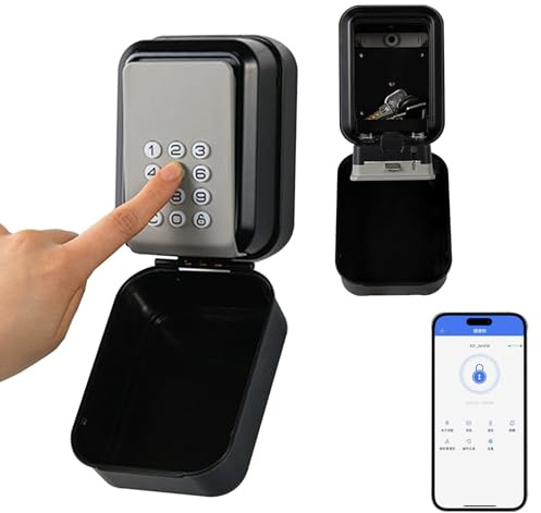 Smart Schlüsselbox Aussen, Bluetooth Schlüsseltresor Elektronisch mit Zahlencode, unterstützt TTLock APP und PIN-Code Entsperren, IP65 Wasserdichte Schlüsselsafe für Haus Wohnung Ferienunterkunft