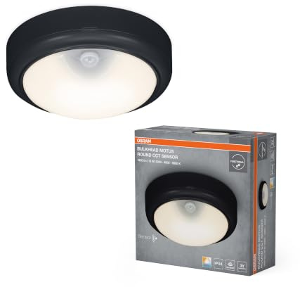 Osram Deckenleuchte Schwarz, 3000 K / 4000 K / 6500 K | LED Bulkhead Motus, Ceiling Luminaire, Schwarz, 180 mm dia, 25000 h, 1-Pack