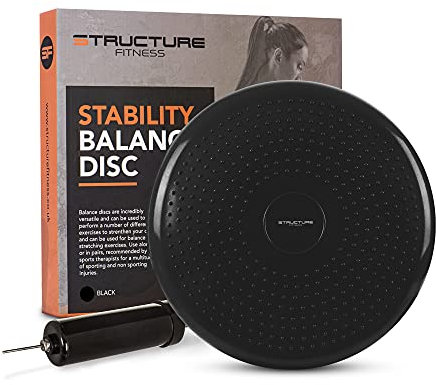 SF Stability Balance Disc with Hand Pump – Thick Inflatable Wobble Stability Balance Board Posture Tone Fitness Core Strength and Agility – Yoga Exercise Gym Workouts Rehabilitation (Black)