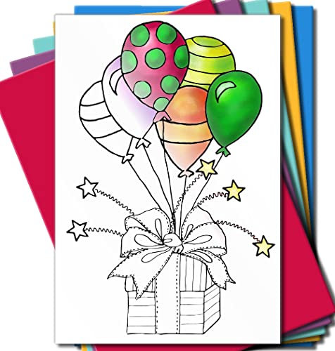 Art Eclect Grußkarten zum Ausmalen, für Geburtstage, Jahrestage und Jeden Anlass | 10 Einzigartige Designs zum Ausmalen und Versenden | inkl. Briefumschlägen | Set A/Rainbow