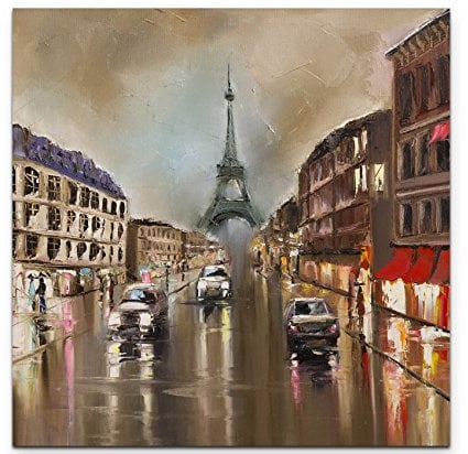 Leinwandbilder | Bilder Leinwand 60x60cm Regen in Paris – Ölgemälde