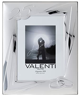 Valenti&Co - Cornice Portafoto in Argento cm 13x18. Ideale Come Regalo per Nozze d'Argento - 25 Anni di Matrimonio o per Il venticinquesimo di parenti o Mamma e papà.