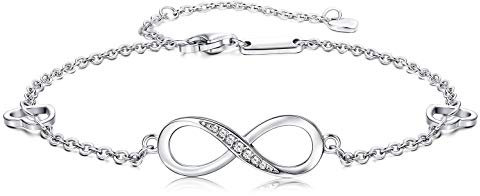 Finrezio 925 Sterling Silber Infinity Unendlichkeit Symbol Damen Fußkettchen Zirkonia Armkette Verstellbar Charm Knöchel Armband