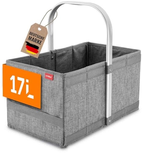 achilles Einkaufskorb - praktischer Tragekorb zum Einkaufen - klappbare Einkaufsbox mit Alu-Griff - platzsparende Box Kofferraum - (Grau)