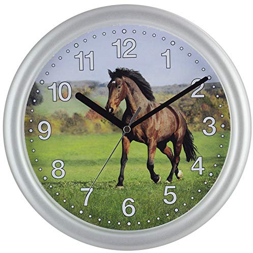 SELVA Kinderwanduhr – Pferde-Motiv – ABS-Gehäuse – Plastikglas – GERÄUSCHLOS – Ø 25 cm