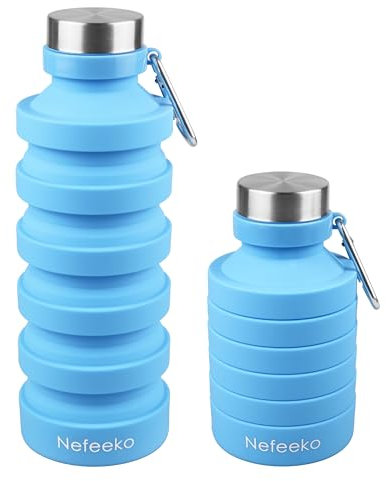 Nefeeko Faltbare Wasserflasche, 750 ml, wiederverwendbar, faltbare Wasserflaschen mit Aufbewahrung, tragbare, auslaufsichere Silikon-Sport-Trinkflasche für Reisen, BPA-frei, 750 ml (Blau)