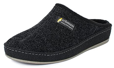 SCHAWOS Herren Filz Hausschuh 6030 mit Fußbett Feste Sohle rutschhemmend (Schwarz, 45 EU, Numeric_45)