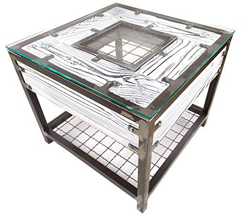 CHYRKA® Wohnzimmertisch Couchtisch Massivholz Metall Glastisch Holz Glas HALICZ Loft Handmade (56 x 56 cm H=50 cm, Weiss)