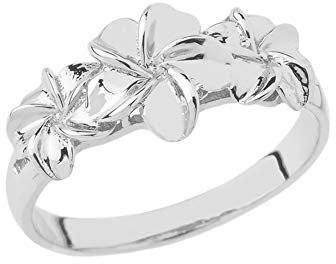 Little Treasures Triple Hawaiian Plumeria Blumes Ring in 925 Sterling Silver