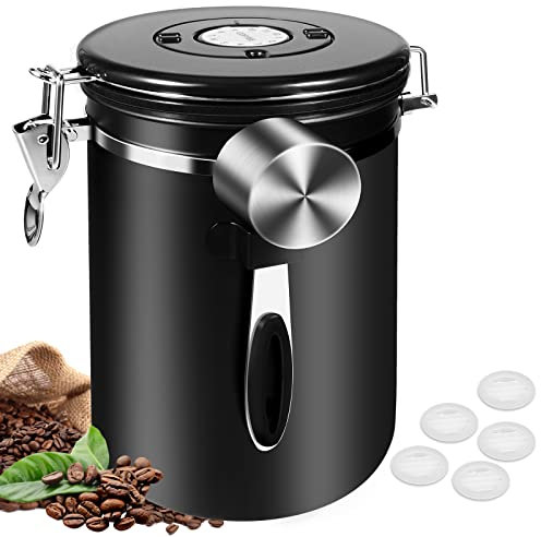 Kaffeedosen Luftdicht 1kg Bohnen, 2800ML Kaffeebohnen behälter Kaffeebehälter Vorratsdosen aus Edelstahl mit Datums-Tracker, 30ML Messschaufel und CO₂-Ventil für Kaffee Kaffeebohne Pulver, Tee, Zucker