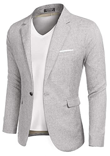 COOFANDY Sakko Herren Sportlich Slim Fit Anzugjacken Lässig Jacket Einfarbig Blazer Hellgrau Gr.XXL