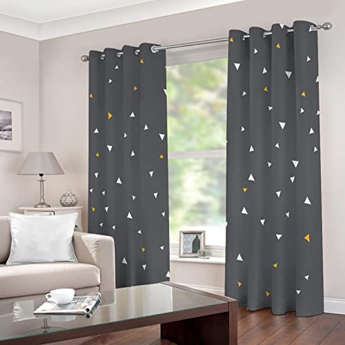 ZQMHCY Gardinen Dreieckig Grau Weiß Scheibengardinen Weich Verdunklungsvorhänge Wohnzimmer Vorhang Blickdicht Schlafzimmer Gardine Thermovorhang Gardinen mit Ösen Schallschutz Curtains 2x140x160cm