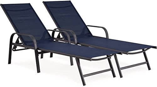 Habitat et Jardin - Lot de 2 Bains de Soleil en Métal et Textilène Farniente - Chaises de Jardin, Piscine et Balcon - Transats avec Dossier Inclinable - Bleu Nuit