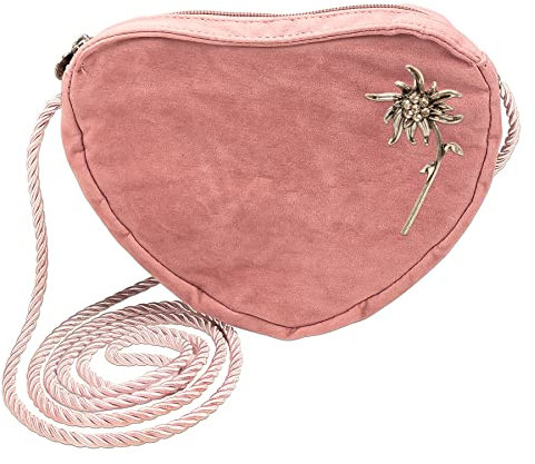 Alpenflüstern Herztasche Strass-Edelweiß-Blume - Damen Trachtentasche in Herzform, Schultertasche fürs Dirndl, Herz Handtasche zur Tracht, Dirndltasche (rosa-rosé) DTA077