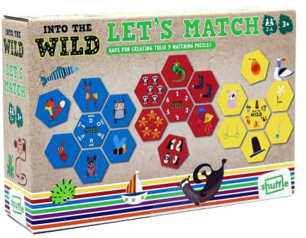 Shuffle Into The Wild Let's Match – Haben Sie Spaß beim Erstellen Dieser 5 passenden Puzzles, für 2–4 Spieler, geeignet für Kinder ab 3 Jahren