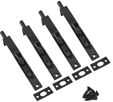 4 Inch Stainless Steel Door Lock Concealed Flush Bolt Slide Latch Bolt with Screws Black (4 Pieces)