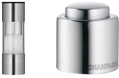 WMF Minimühle Cromargan Edelstahl rostfrei Acrylglas Handwäsche & Sektflaschenverschluss passt auf jede Flasche luftdicht wiederverwendbar Höhe 4,7cm Clever & More Champagner Prosecco Cromargan